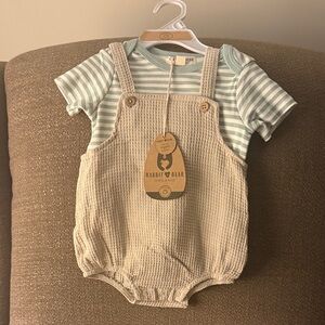 Rabbit & Bear Organic Striped Bodysuit - Mint and Beige